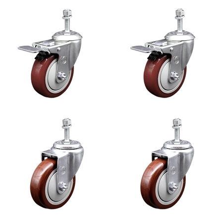 SERVICE CASTER 4 Inch SS Maroon Poly 10mm Threaded Stem Caster Total Lock Brake SCC, 2PK SCC-SSTSTTL20S414-PPUB-MRN-M1015-2S2